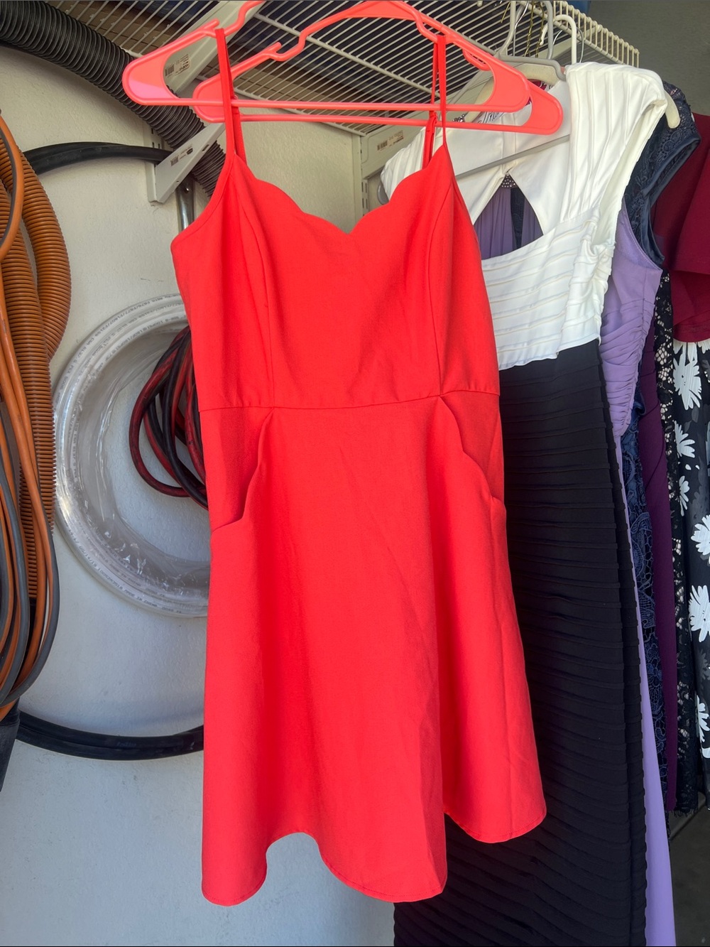 Market & Spruce Red Scallop-Trim Spaghetti Strap Mini Dress